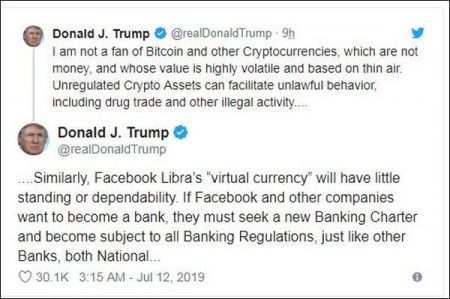 Trump attacked on Bitcoin and Libra: Our single currency is US Dollars