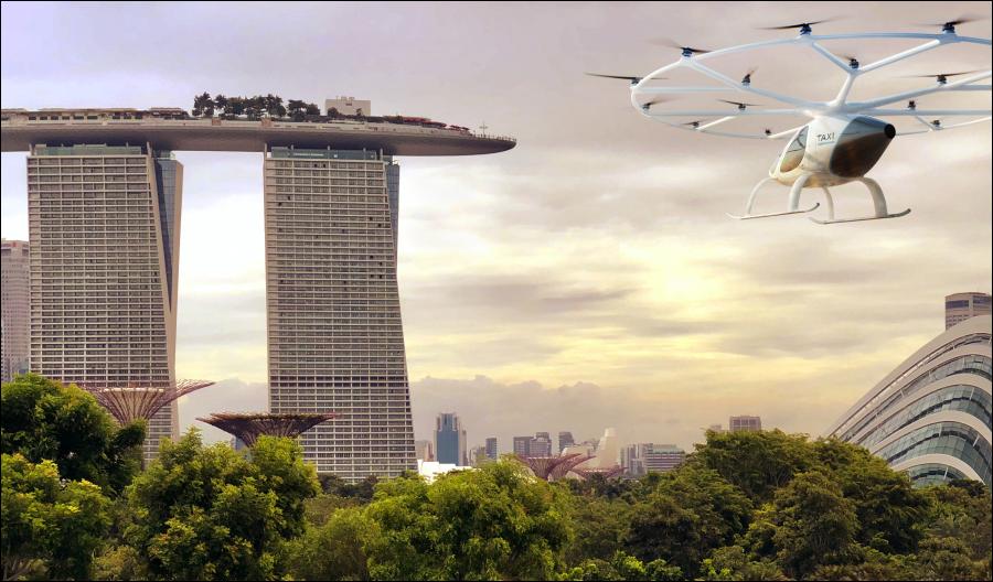 Volocopter air taxi flies over Singapore's Marina Bay