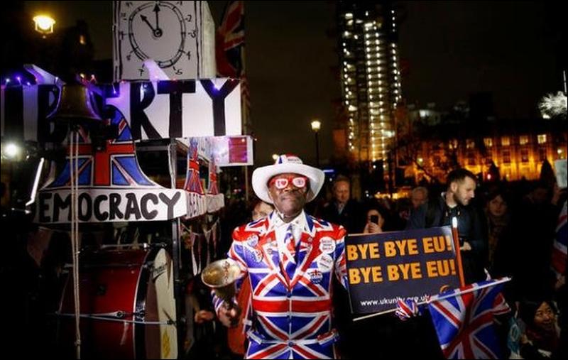 British people celebrate Brexit with joy in London