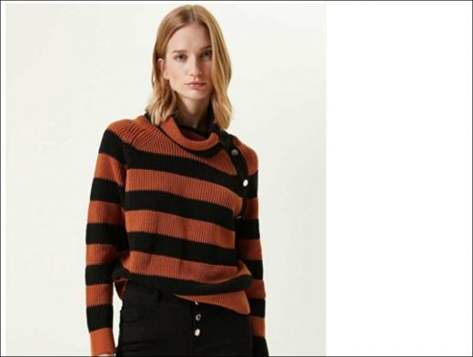 Cotton Camel Black Striped Knitwear Sweater