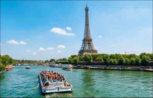 On a clear day at Eiffel Tower and Seine River in Paris