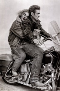 Marilyn Monroe and James Dean on Motorbike Poster