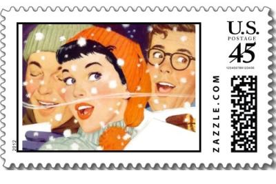 Vintage Winter Graphic Postage Stamp